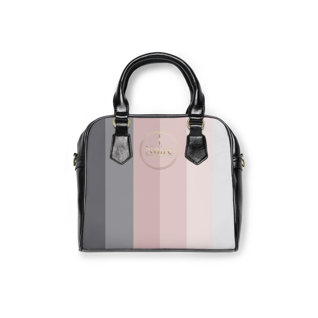 Pastel Striped Shoulder Handbag – Neutral Pink & Gray Fashion Tote