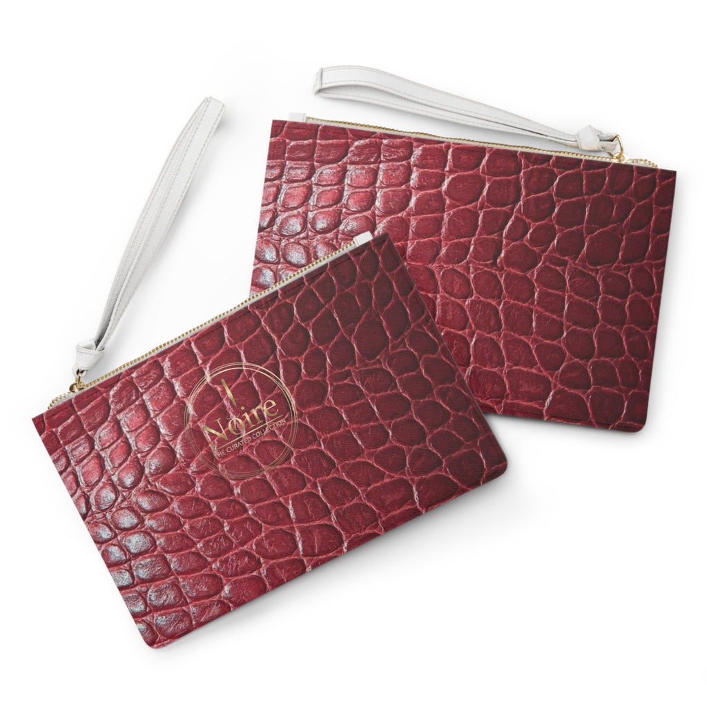 Croc-Embossed Burgundy Clutch Bag — Elegant Wristlet Purse