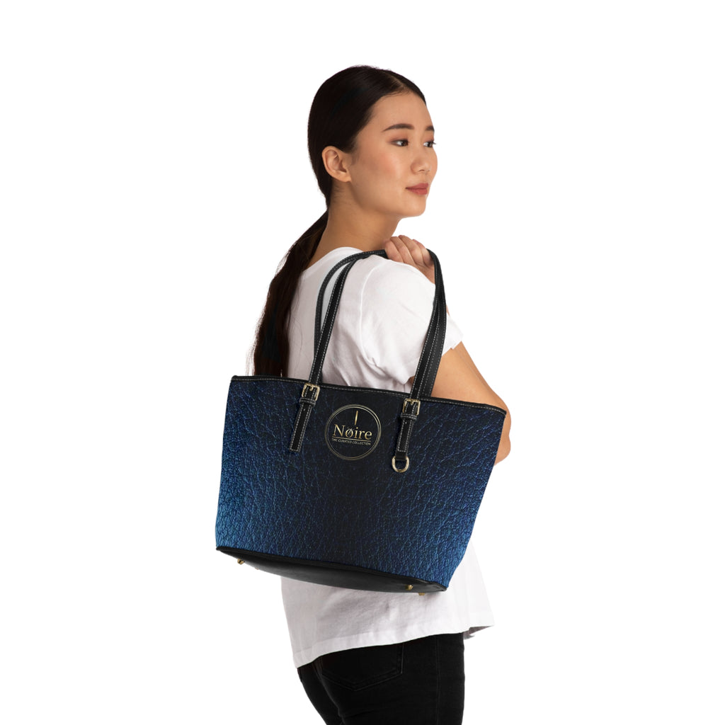 Navy Textured PU Leather Shoulder Bag — Classic Tote for Everyday & Work