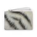 White Tiger Fur Print Clutch Bag | Faux Animal Stripe Wristlet