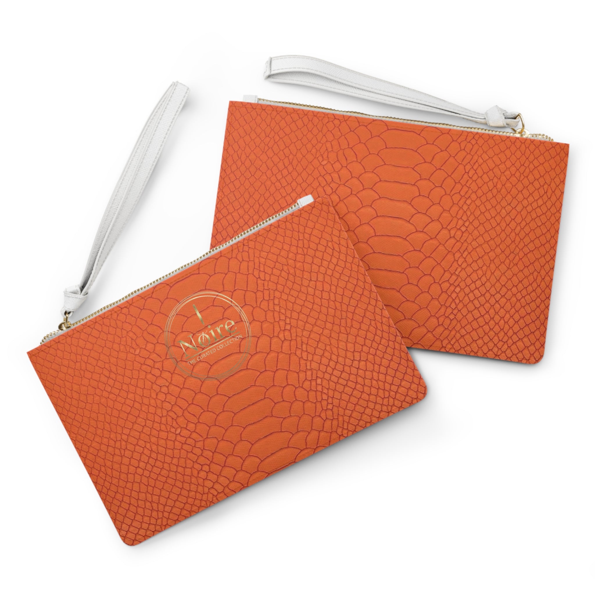 Orange Snake-Embossed Clutch Bag — Wristlet Evening Purse