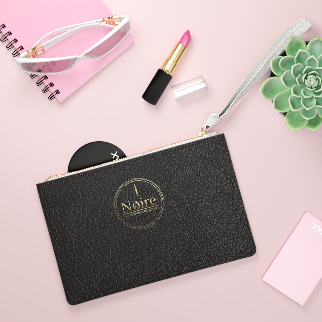 Noire Black Leather Wristlet Clutch Bag — Elegant Zippered Evening Purse