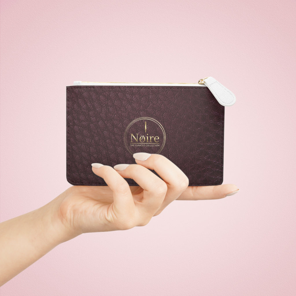 Mini Clutch Bag — Burgundy Leatherette Zipper Pouch with Gold “Noire” Logo