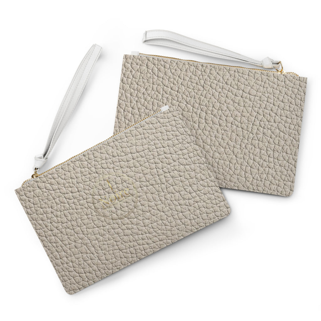 Pebbled Taupe Leather Clutch Bag — Wristlet Purse