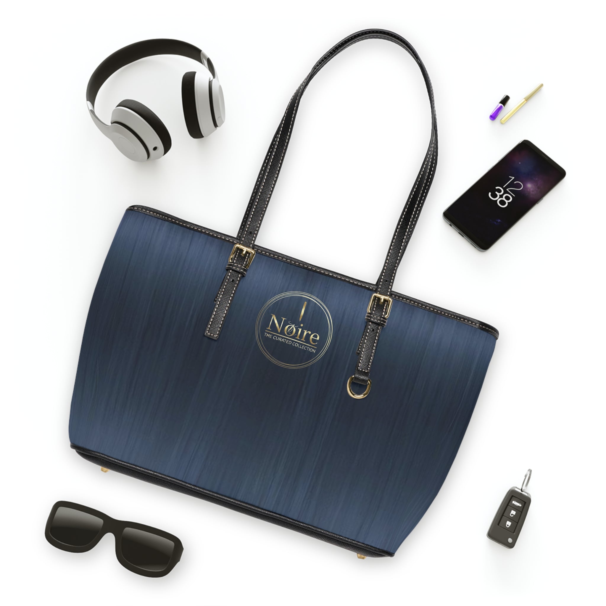 Navy Brushed PU Leather Shoulder Bag – Classic Everyday Tote