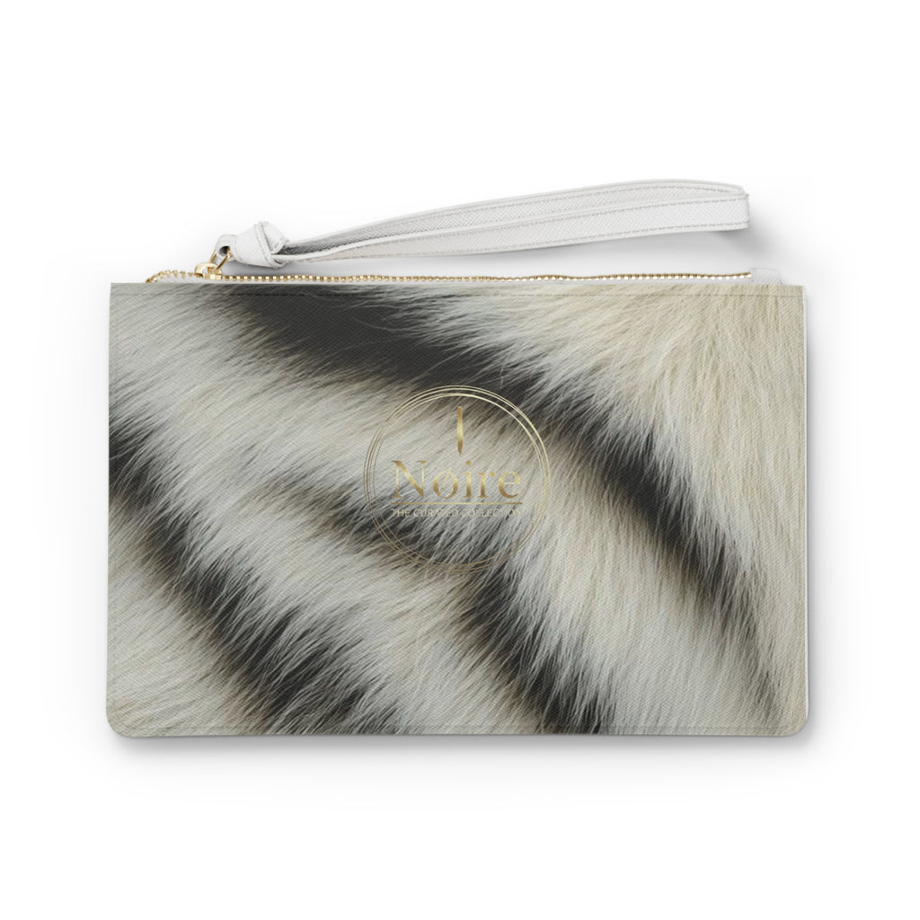 Snow Tiger Print Clutch Bag — Faux Fur Zebra Stripe Wristlet
