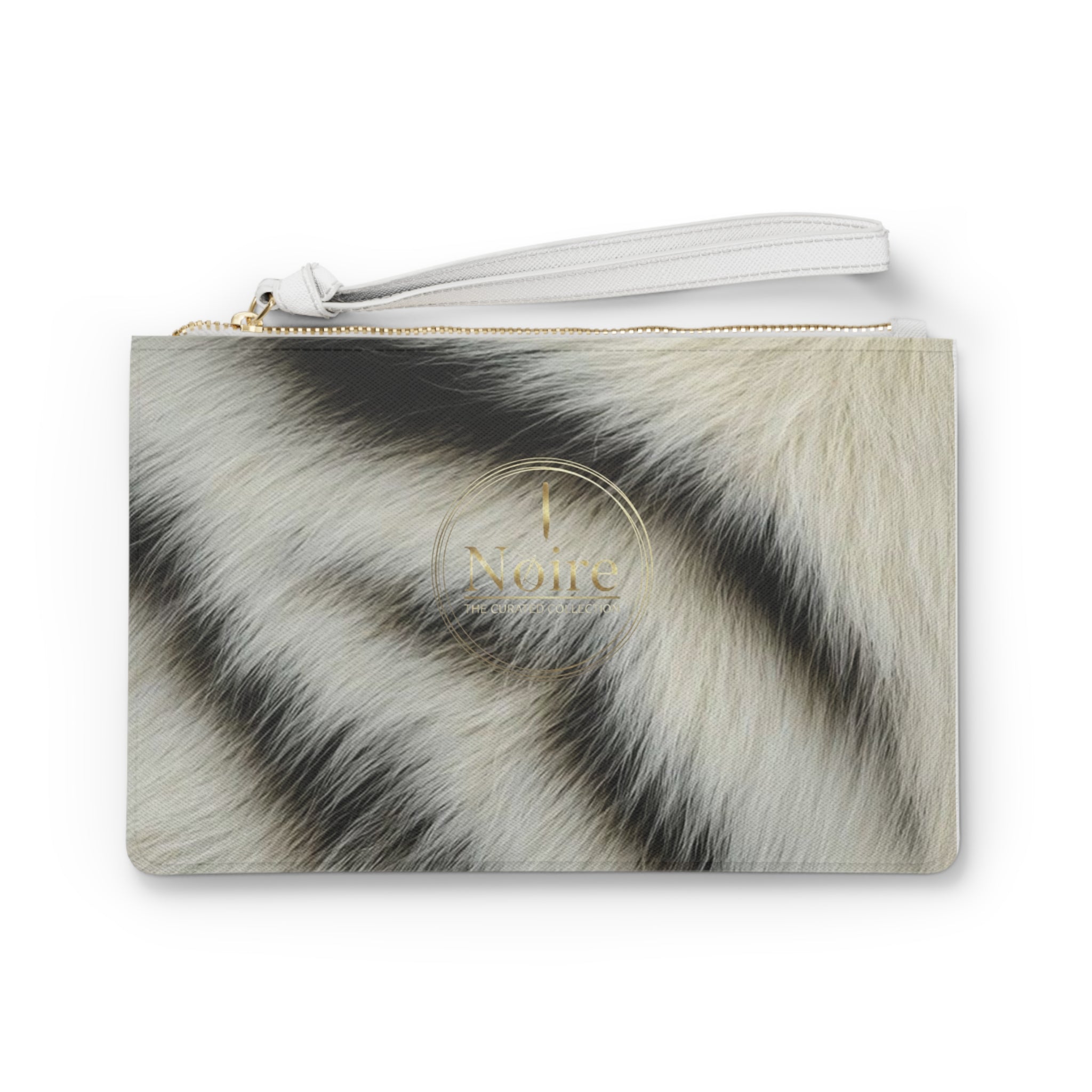 Snow Tiger Print Clutch Bag — Faux Fur Zebra Stripe Wristlet